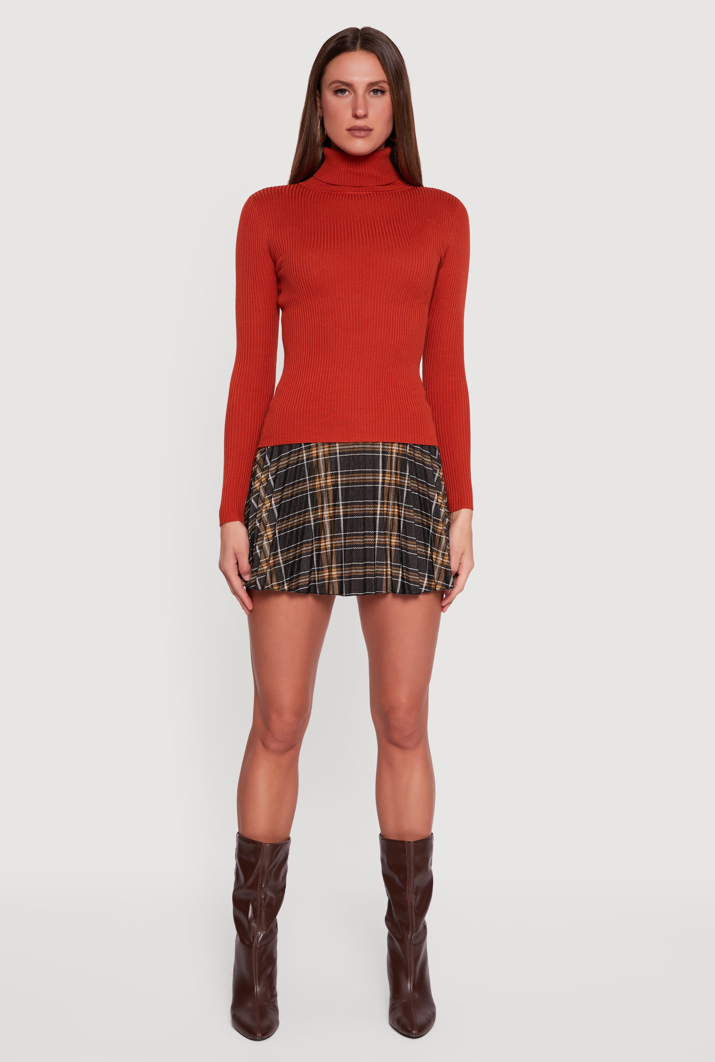 Rib Knit Long Sleeve Turtleneck Top - Image 3