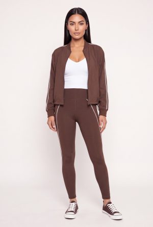 Contrast Trim Piping High Waisted Leggings