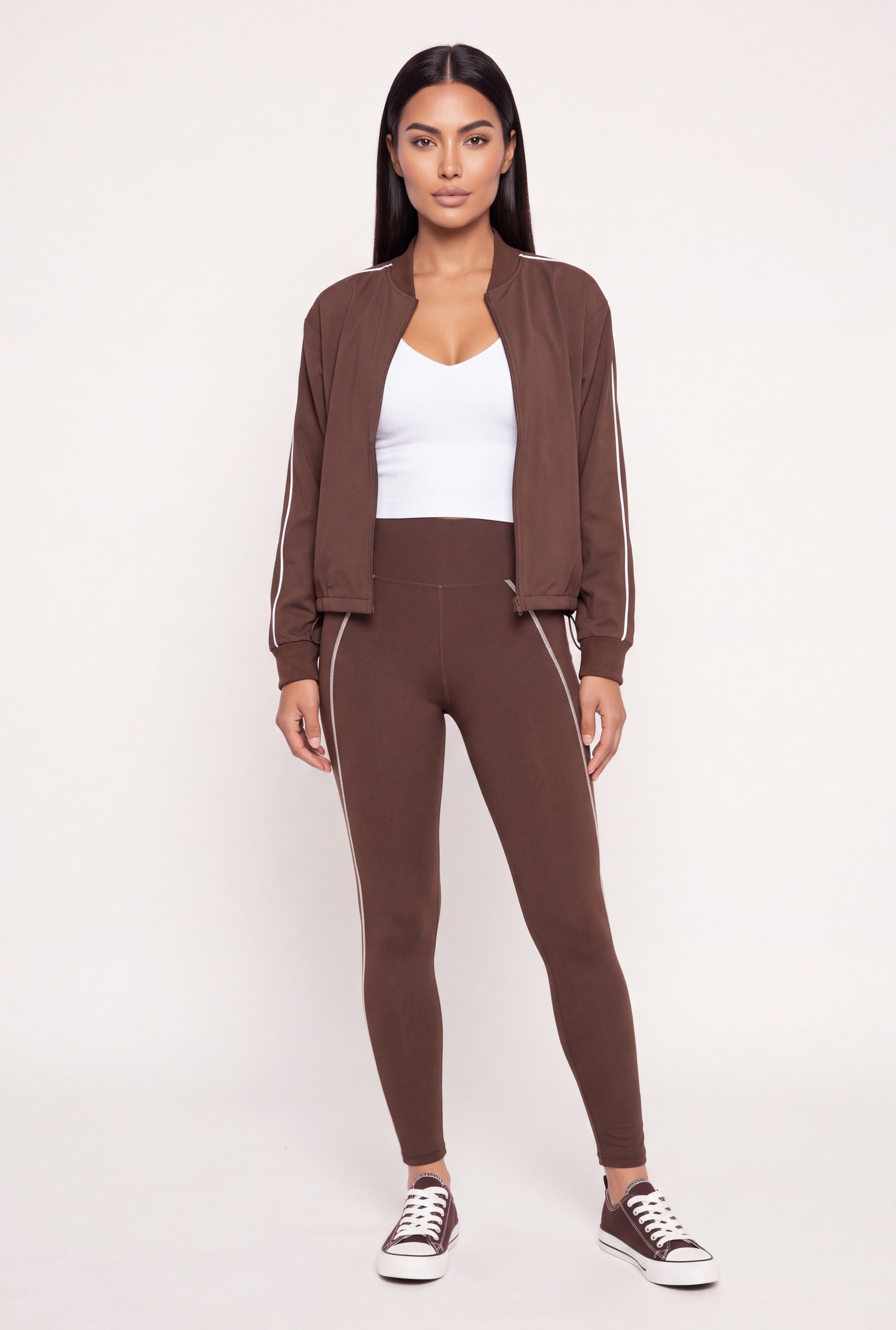 Contrast Trim Piping High Waisted Leggings