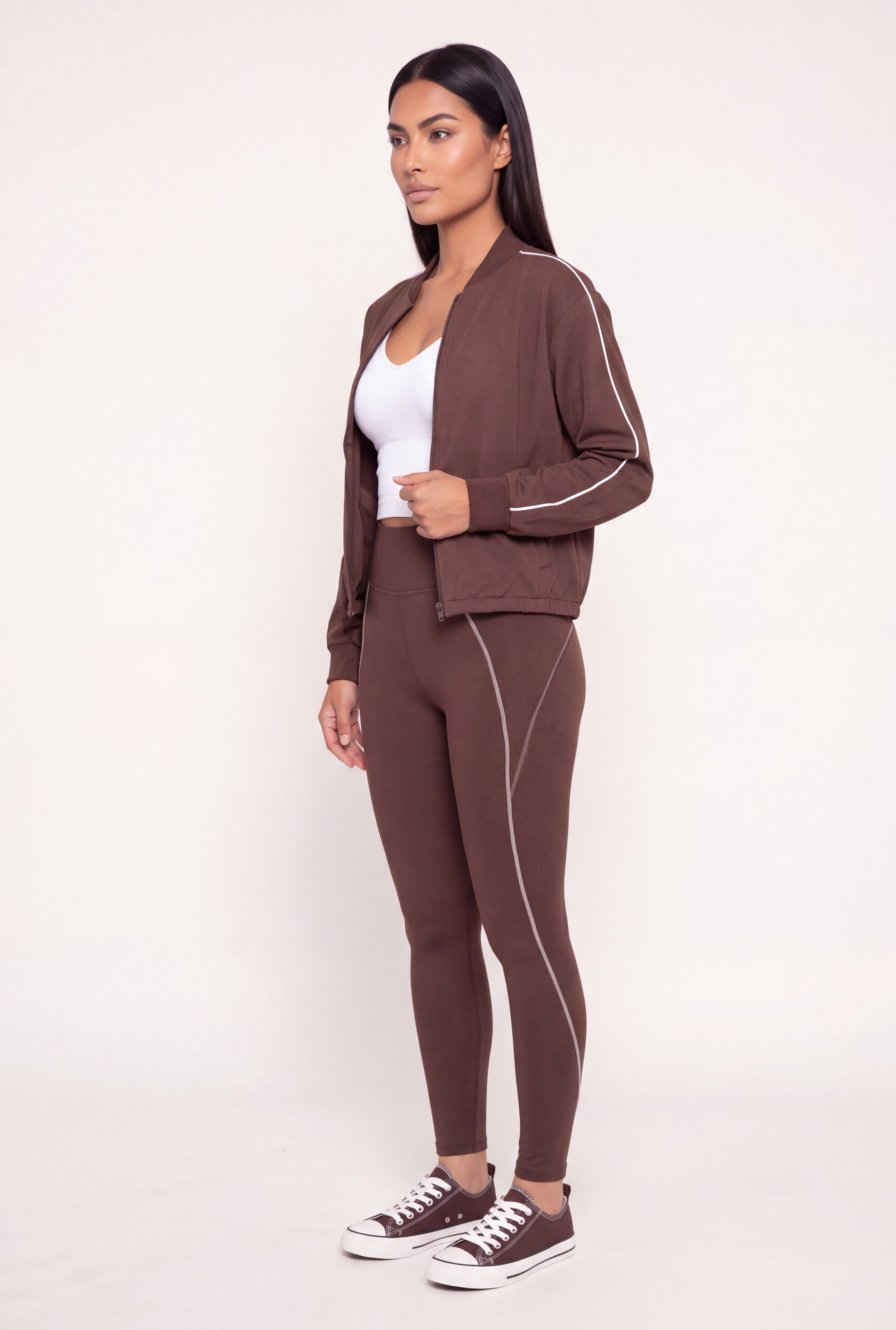 Contrast Trim Piping High Waisted Leggings - Image 2