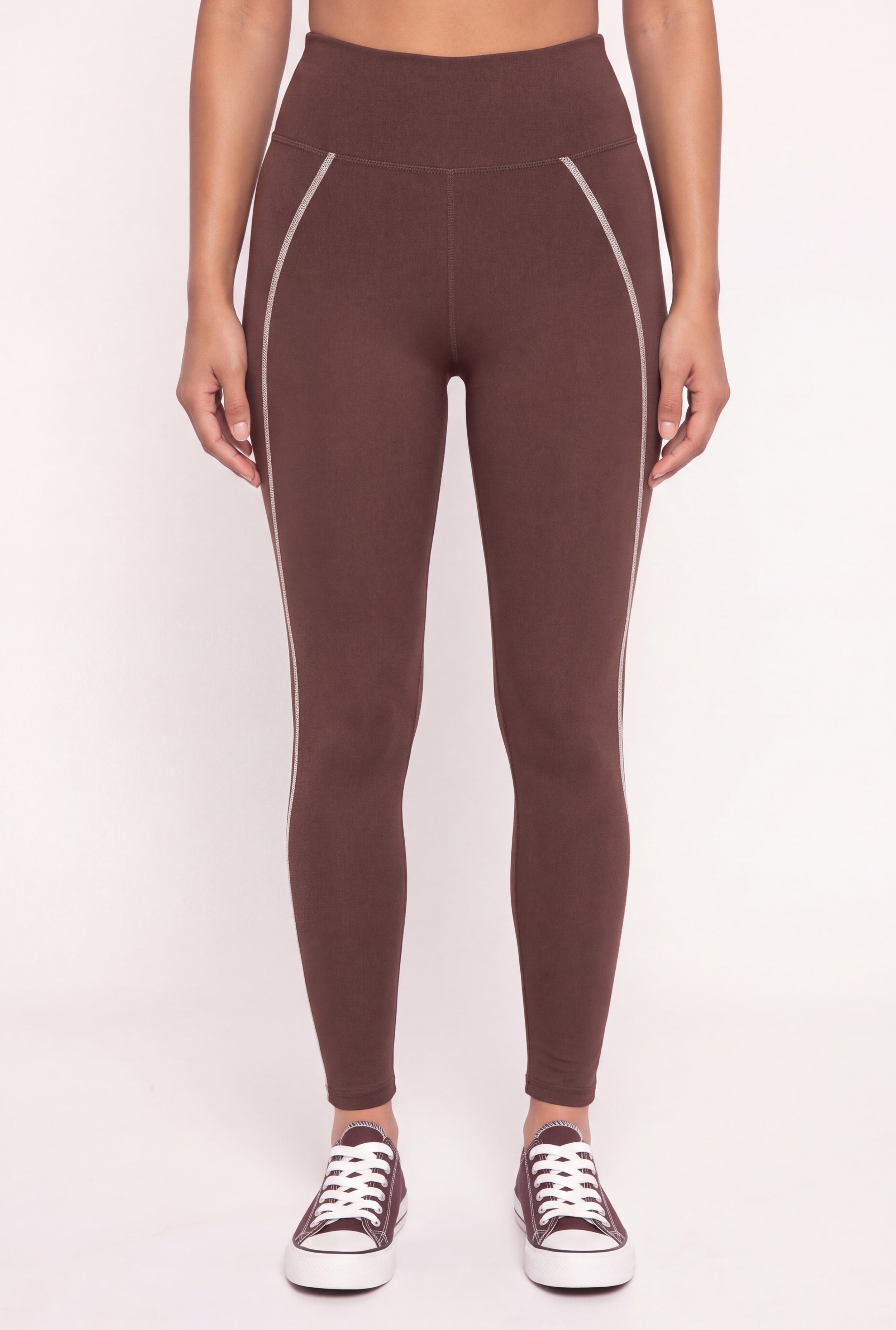 Contrast Trim Piping High Waisted Leggings - Image 3