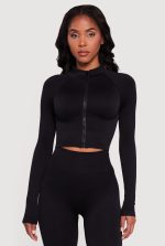 Ribbed Cropped Zip Front Active Jacket