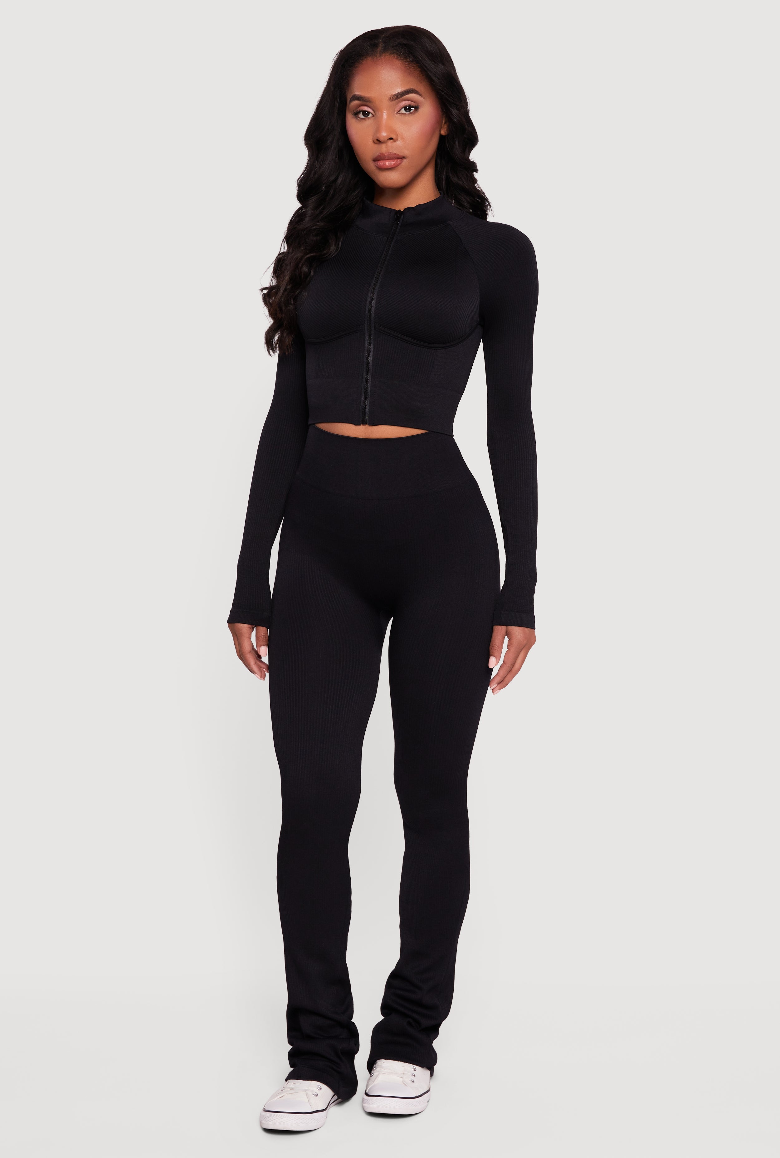 Ribbed Cropped Zip Front Active Jacket - Image 2