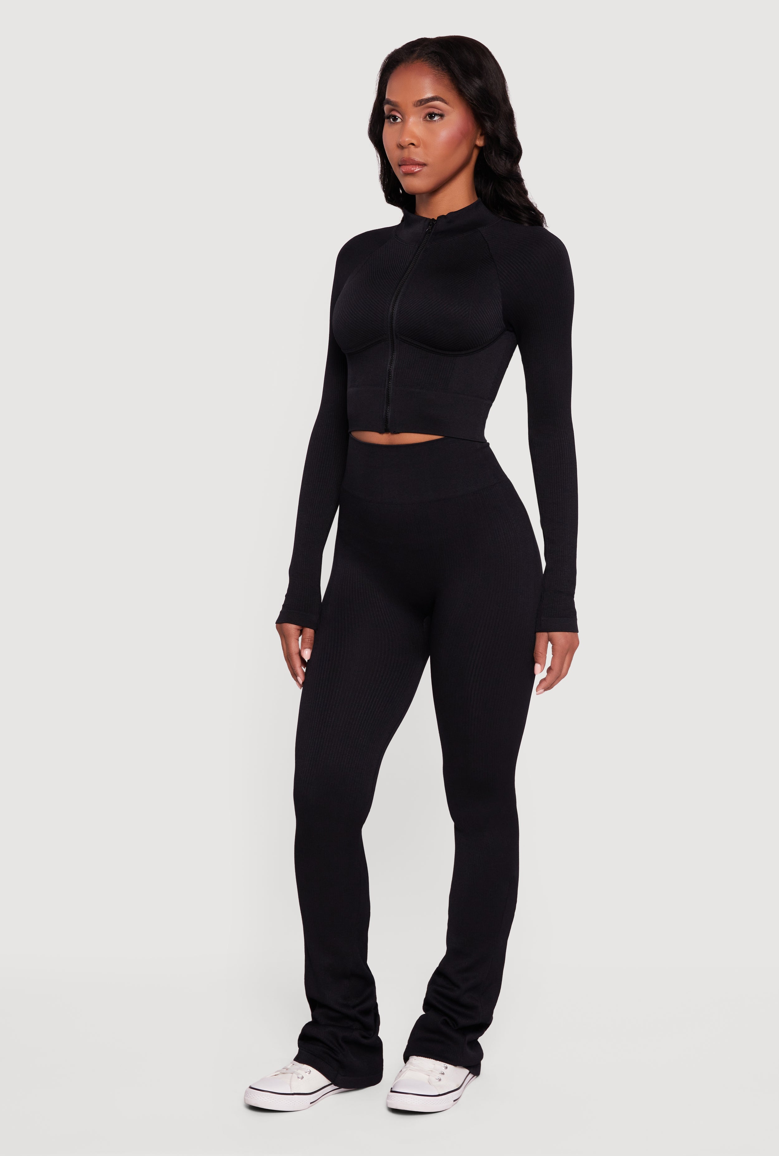 Ribbed Cropped Zip Front Active Jacket - Image 3