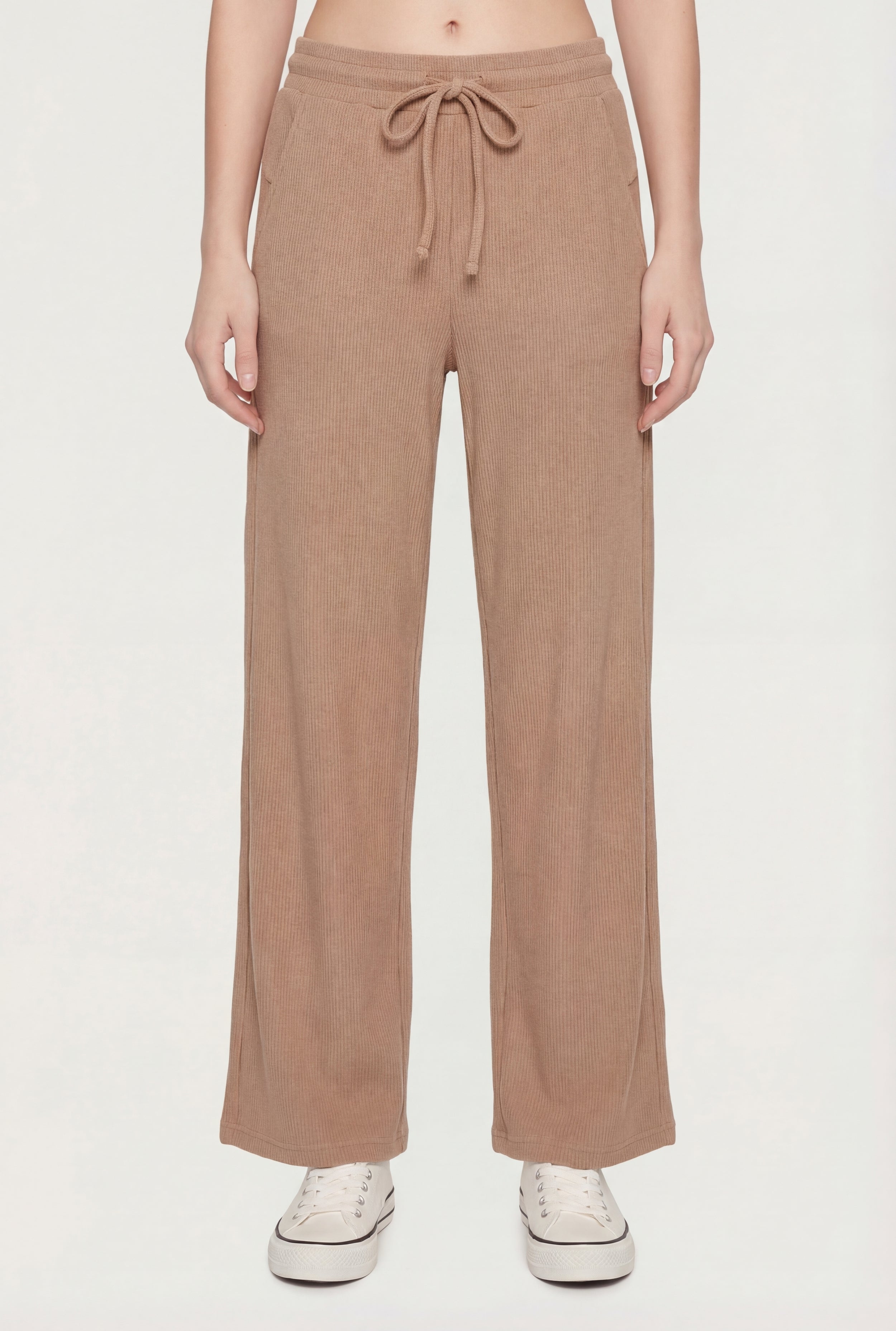 Waffle Knit Drawstring Waist Pants - Image 3