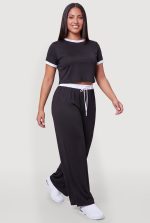 Plus Size Contrast Waistband Wide Leg Pants