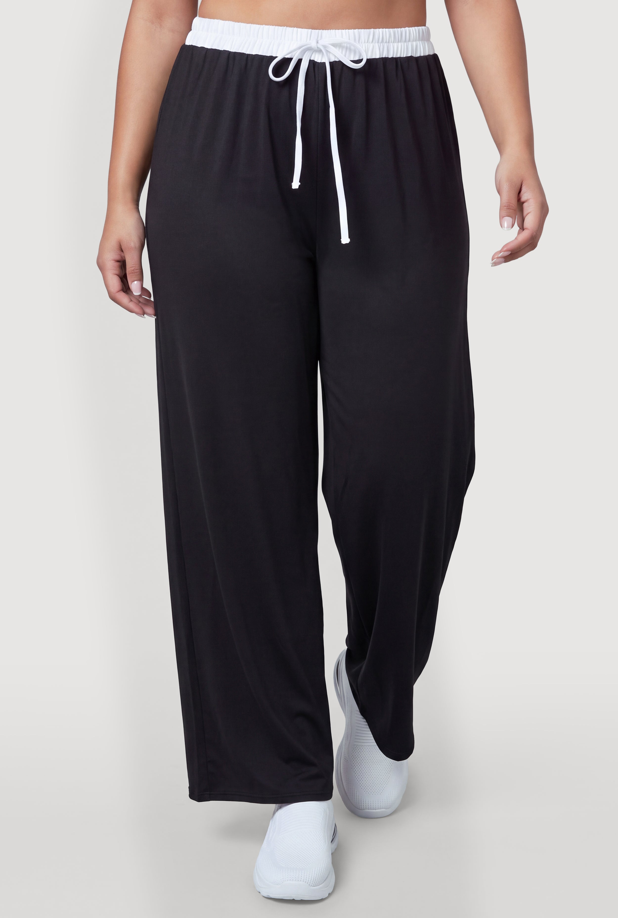 Plus Size Contrast Waistband Wide Leg Pants - Image 3