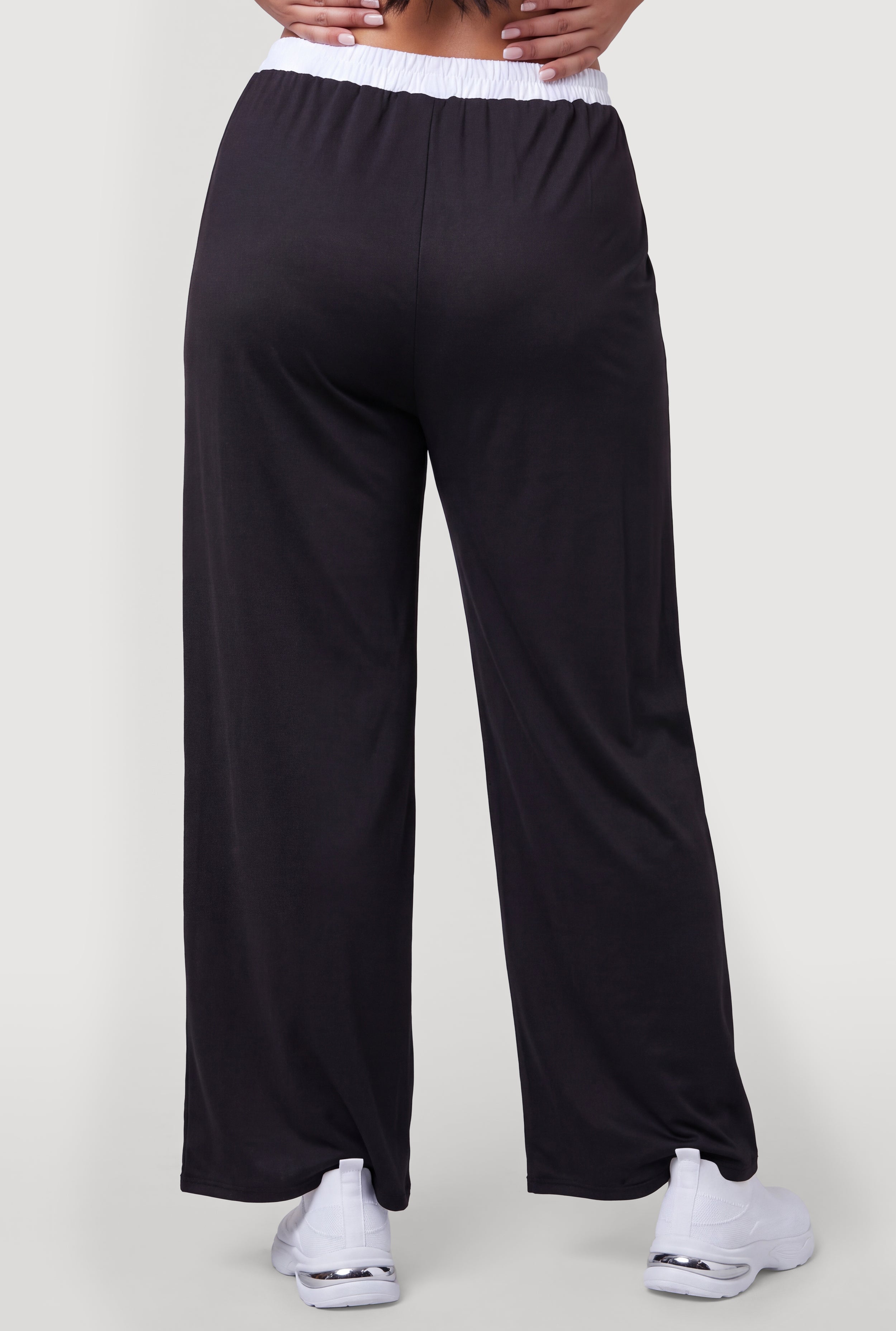 Plus Size Contrast Waistband Wide Leg Pants - Image 5