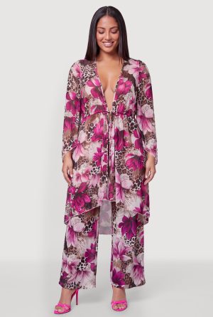 Plus Size High Waisted Patterned Palazzo Pants